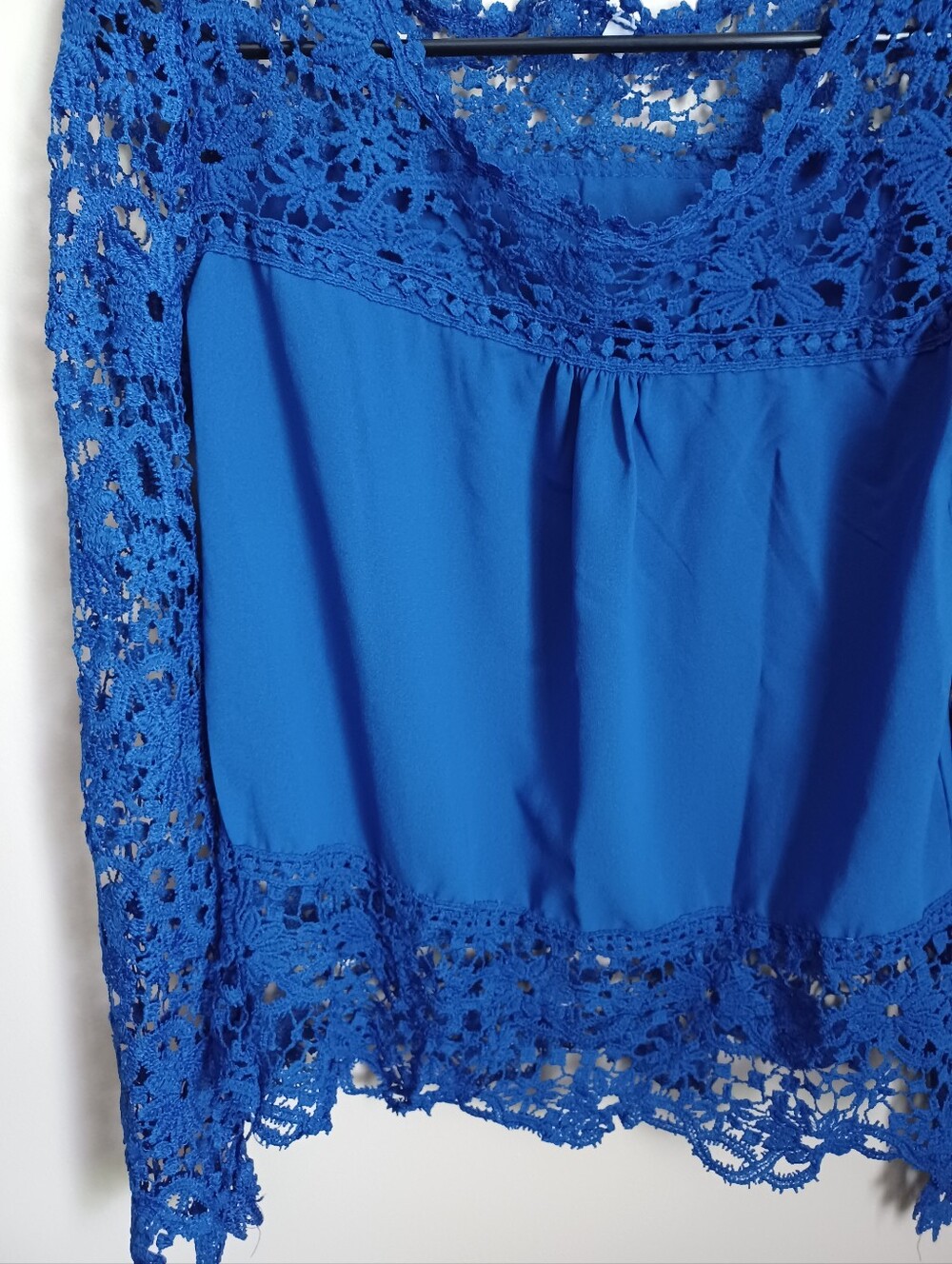 Women's‎ Size M Unbranded Blue Lace Long Sleeve Blouse Shirt Design Night Out - Picture 2 of 7